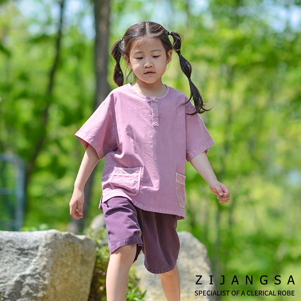 [20037] 핀탁 아동 반바지 한벌 2피스 / 생활한복 개량한복 법복 절복 공용 유치원복 어린이집복 단체복
